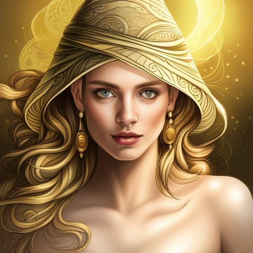 Woman in Gold Hat, Art Nouveau Rococo Style