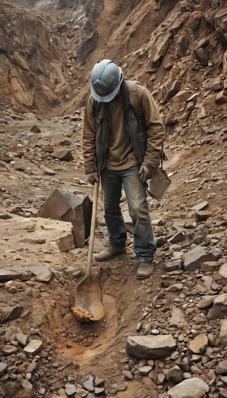Industrial Quarry Worker with Stone: Gritty Realism