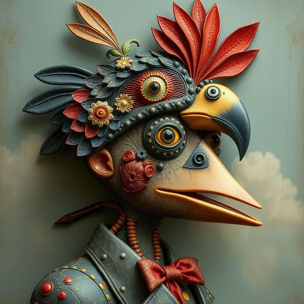 Whimsical Bird Man Folk Art 3D Masterpiece