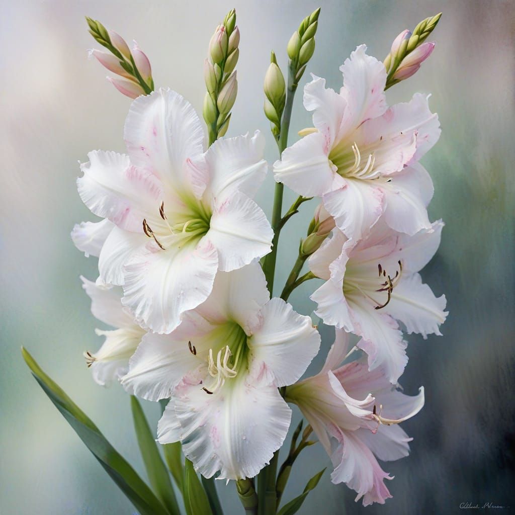 Pink Gladiolus in Watercolor Impressionism Style