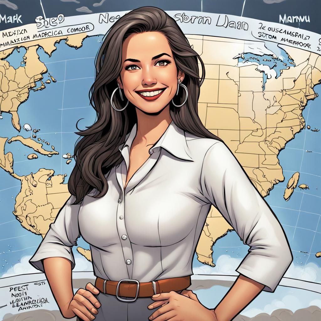 Cartoon Meteorologist Reporting North American Weather