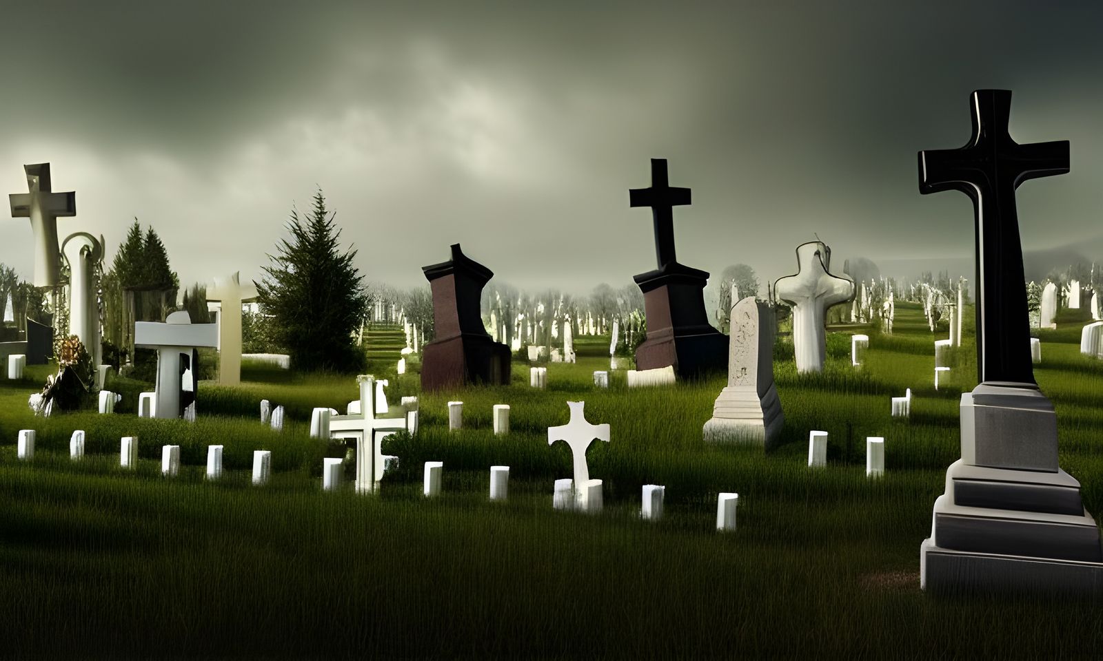 Detailed Cemetery Painting with Bones and Skulls