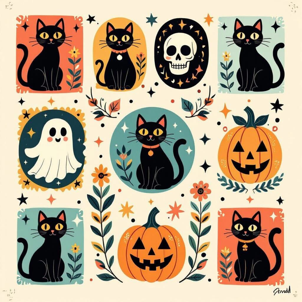 Vintage Phone Case with Spooky Hand-Drawn Illustrations