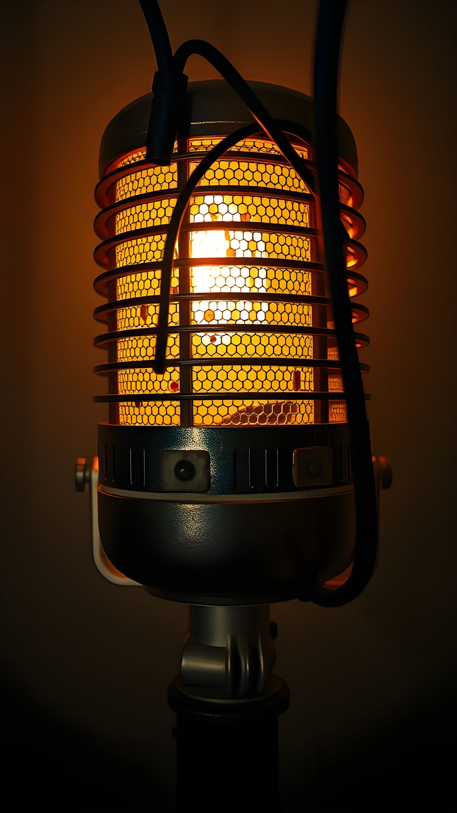 Vintage Microphone Lamp: Cinematic Film Still