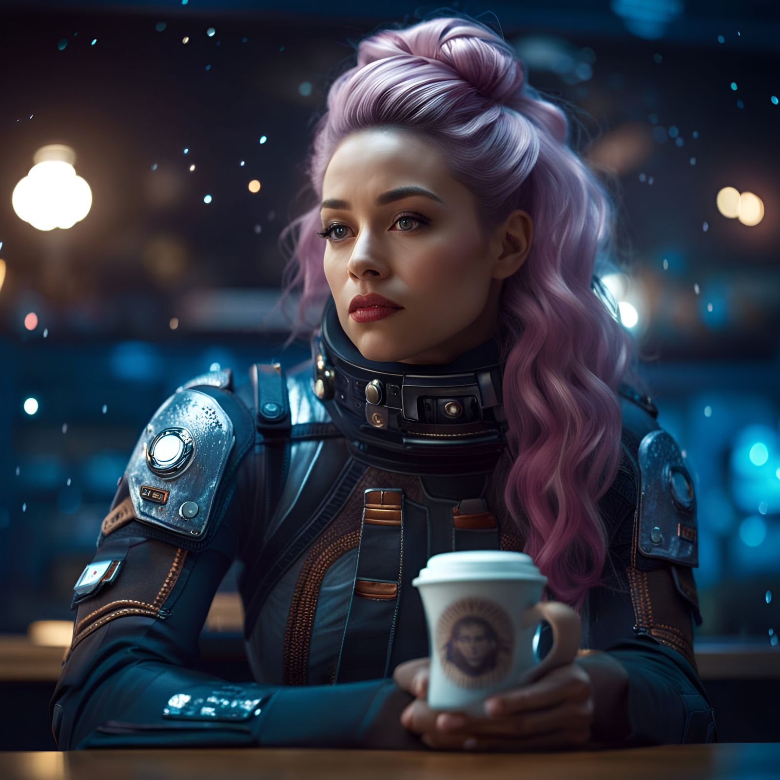 Space Cafe Barista in 1960s Sci-Fi Style