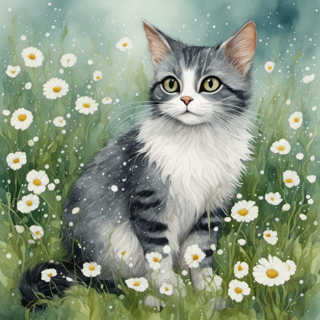 Cute Cat Watercolor with Detailed Eyes