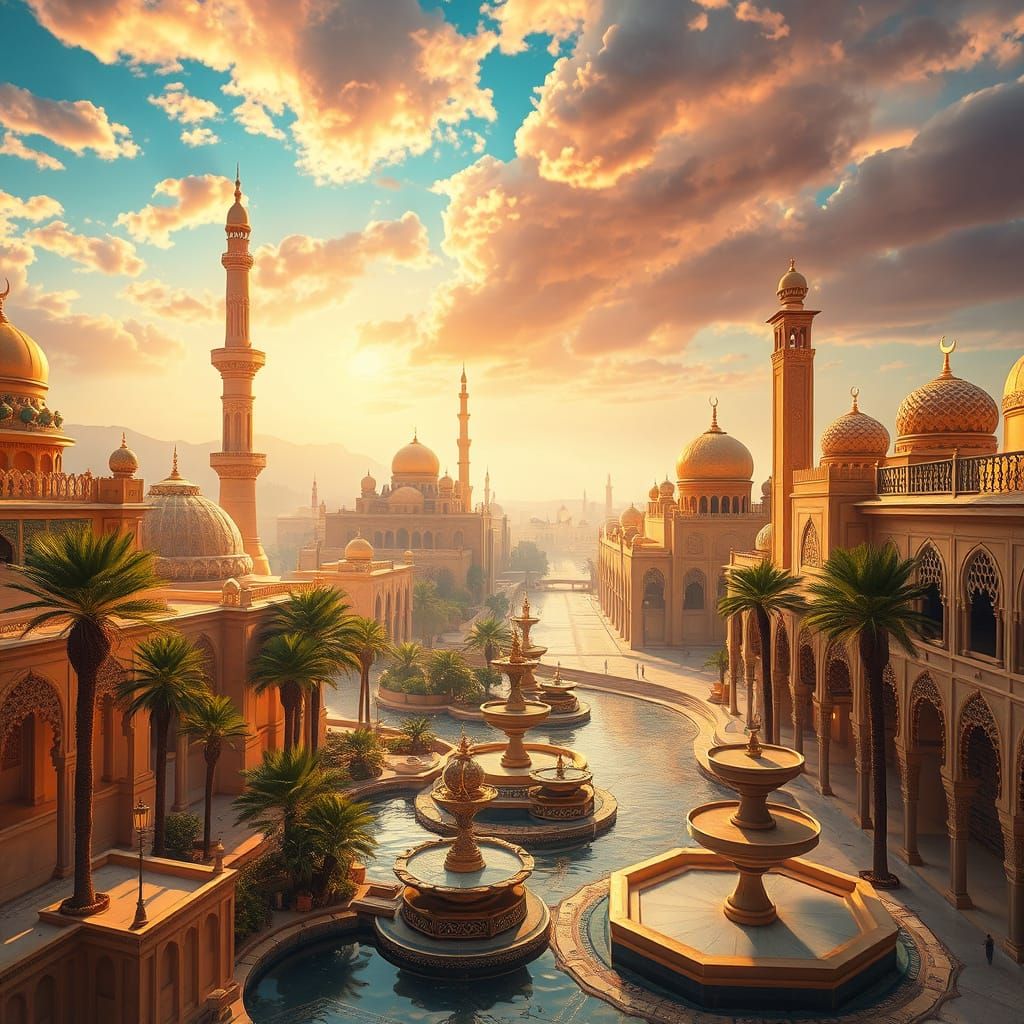 Majestic City of Golden Light and Azure Skies