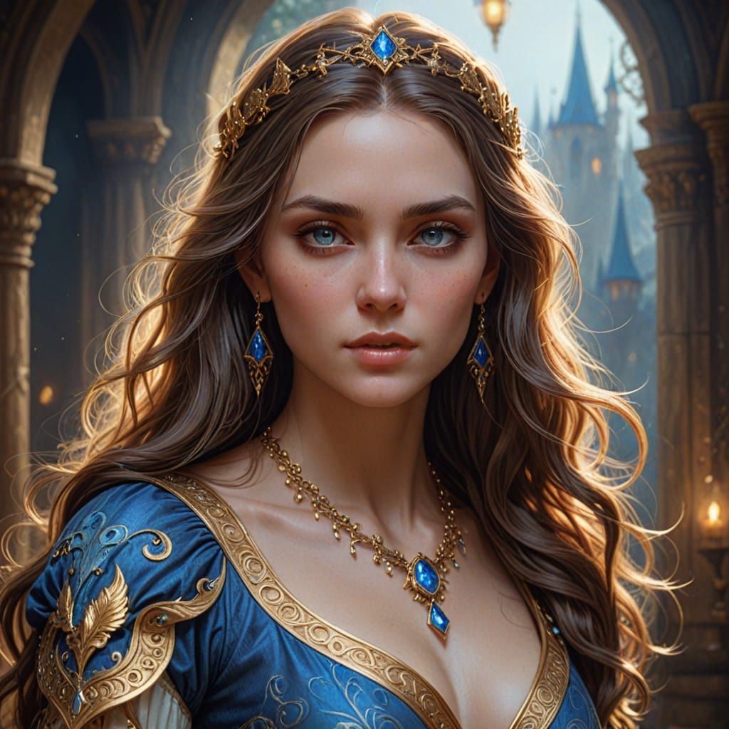 Regal Sorceress in Ethereal Blue and Gold