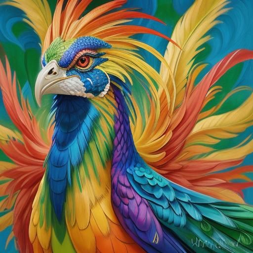 Fauvist Woman with Dragon Peacock in Abstract Art