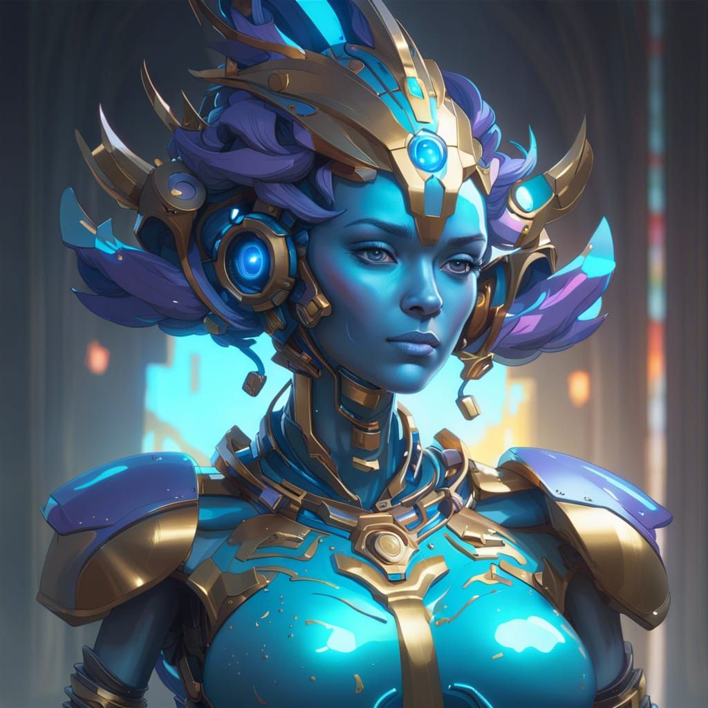 Detailed Robot Genie Portrait in Digital Art Style