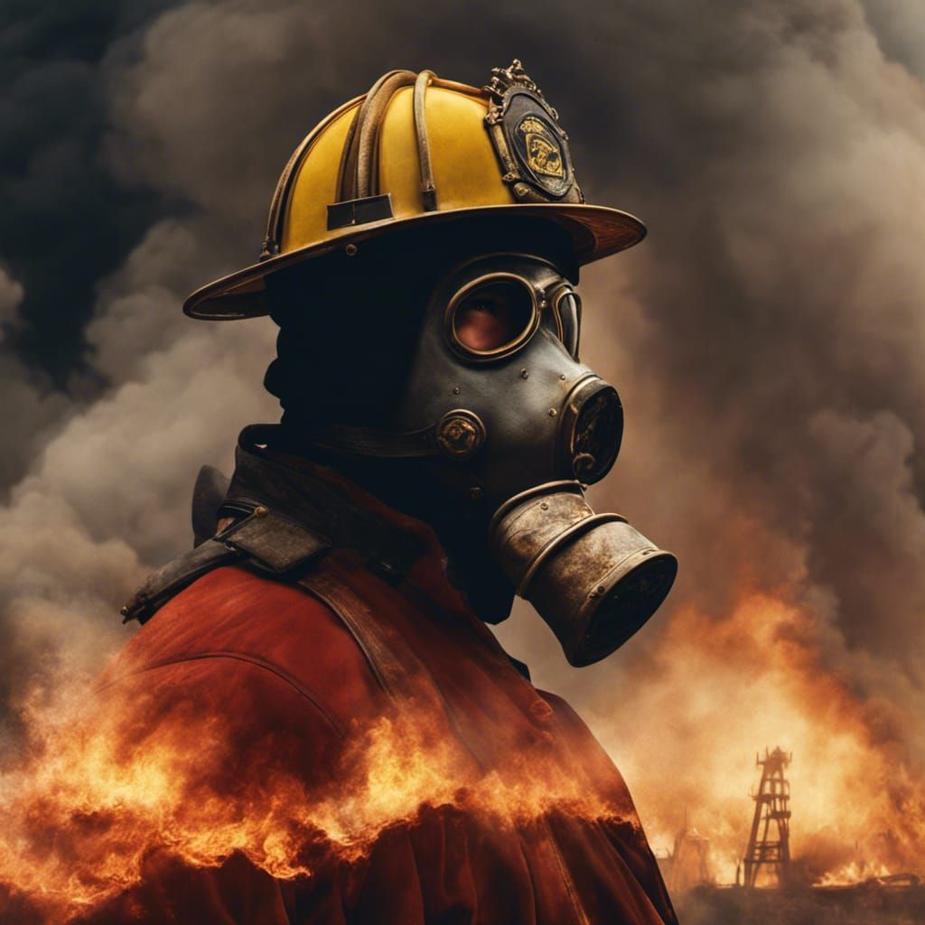 19th Century Firefighter in Burning Blaze