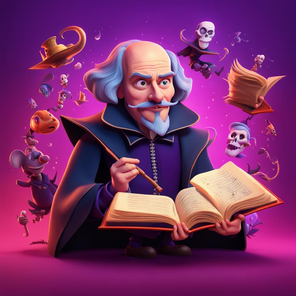 Shakespeare as Disney Villain in 3D Digital Art