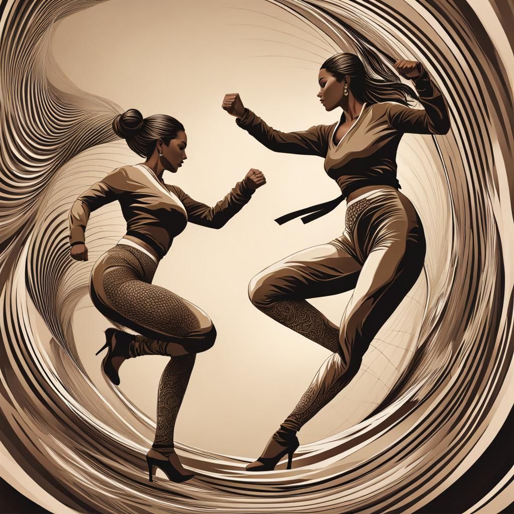 Two girls Kung-fu fighting