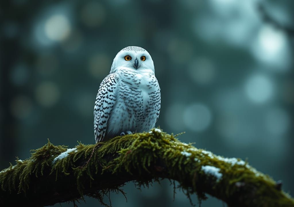 Snowy Owl Portrait in Hyper-Realistic Macro Style
