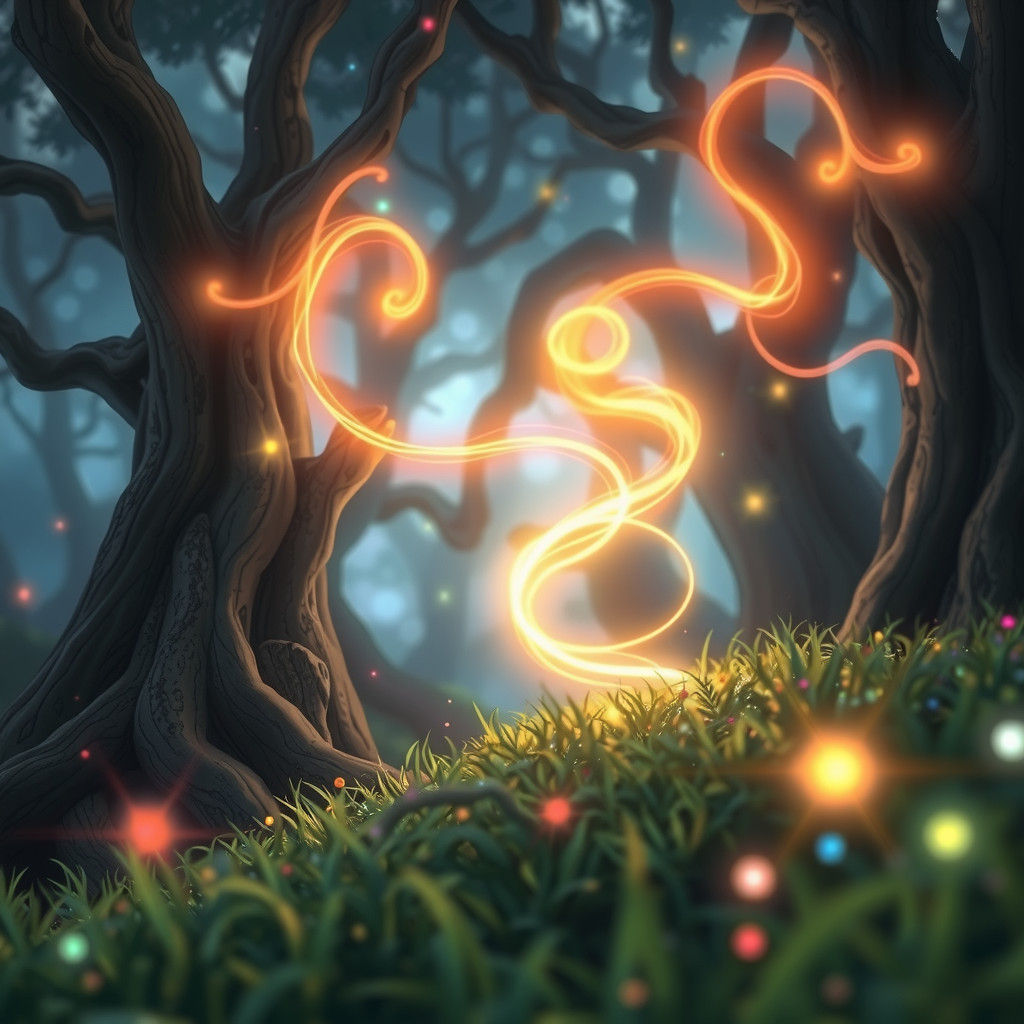 Dreamlike Forest with Scent Ribbons in Ghibli Style