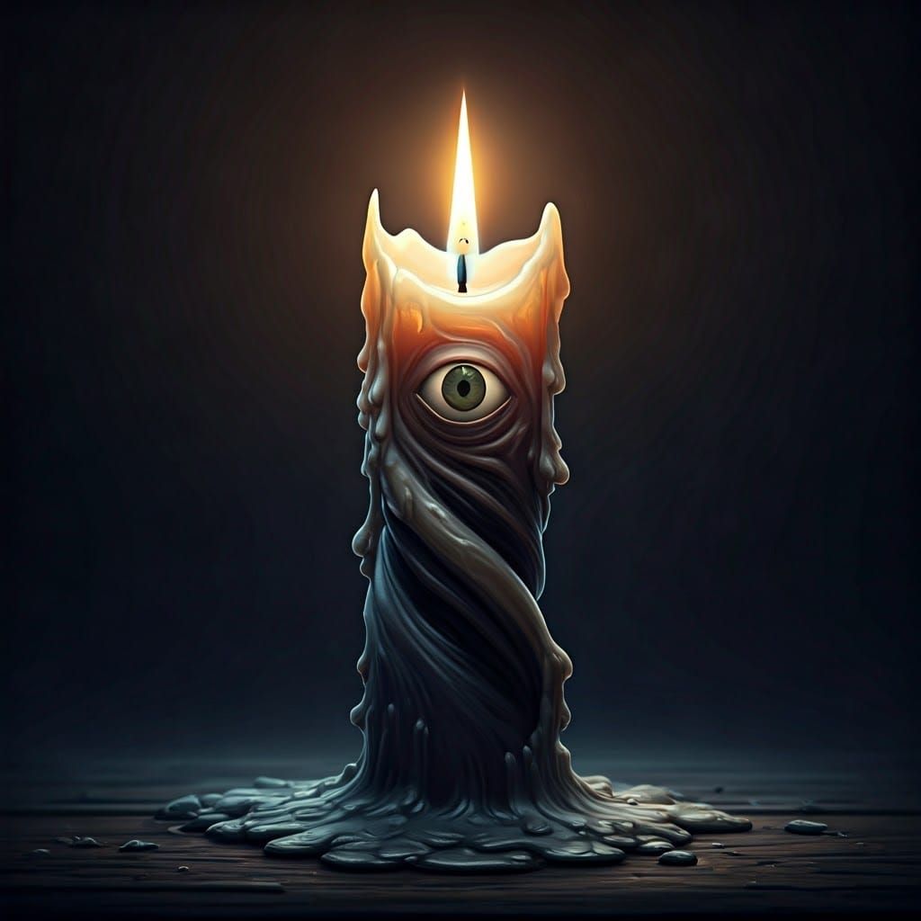Grotesque Candle with Malevolent Eye, Gothic Surrealism