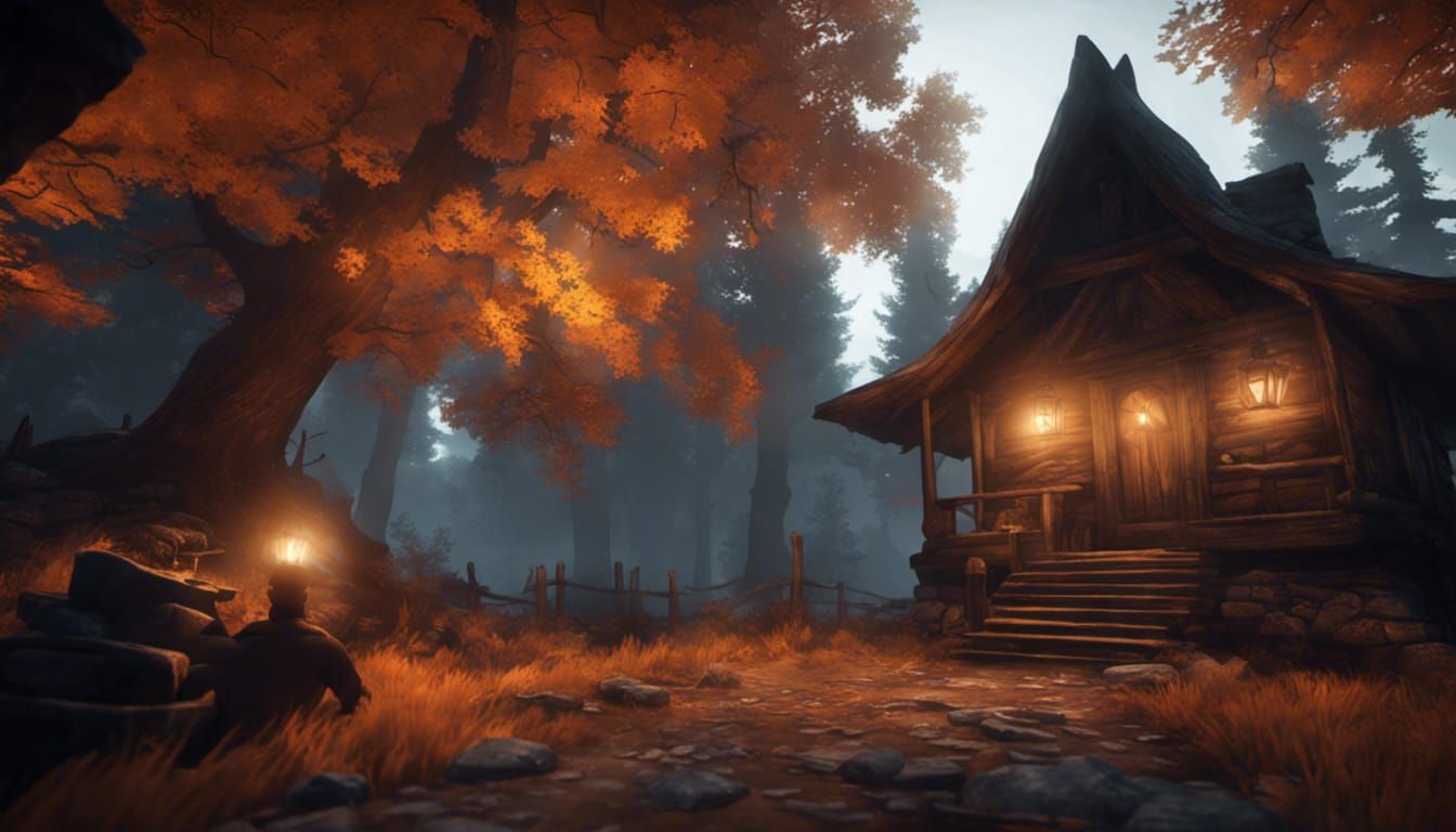 Cabin in autumn leaves