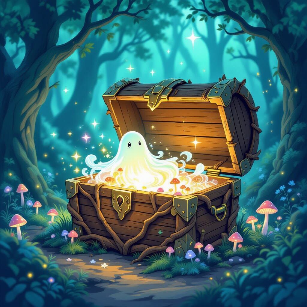 Enchanted Treasure Chest in Bioluminescent Forest