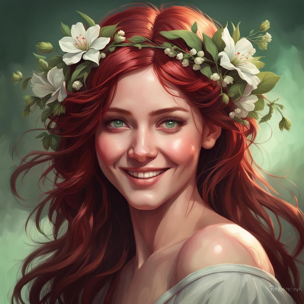 Smiling Girl Portrait by Rutkowski, Artgerm, and Mucha