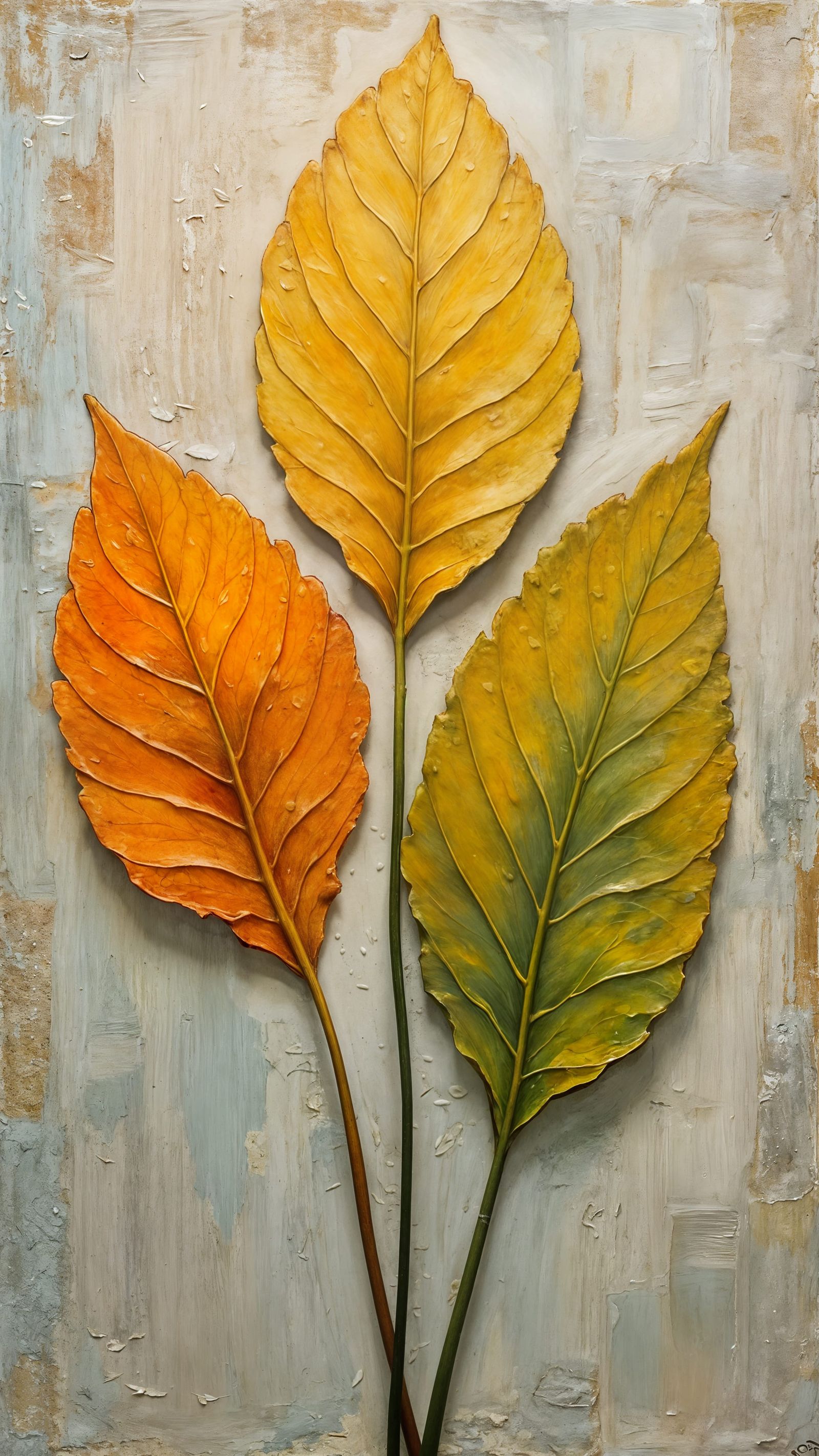 Warm Autumnal Leaves in Oil Painting Technique