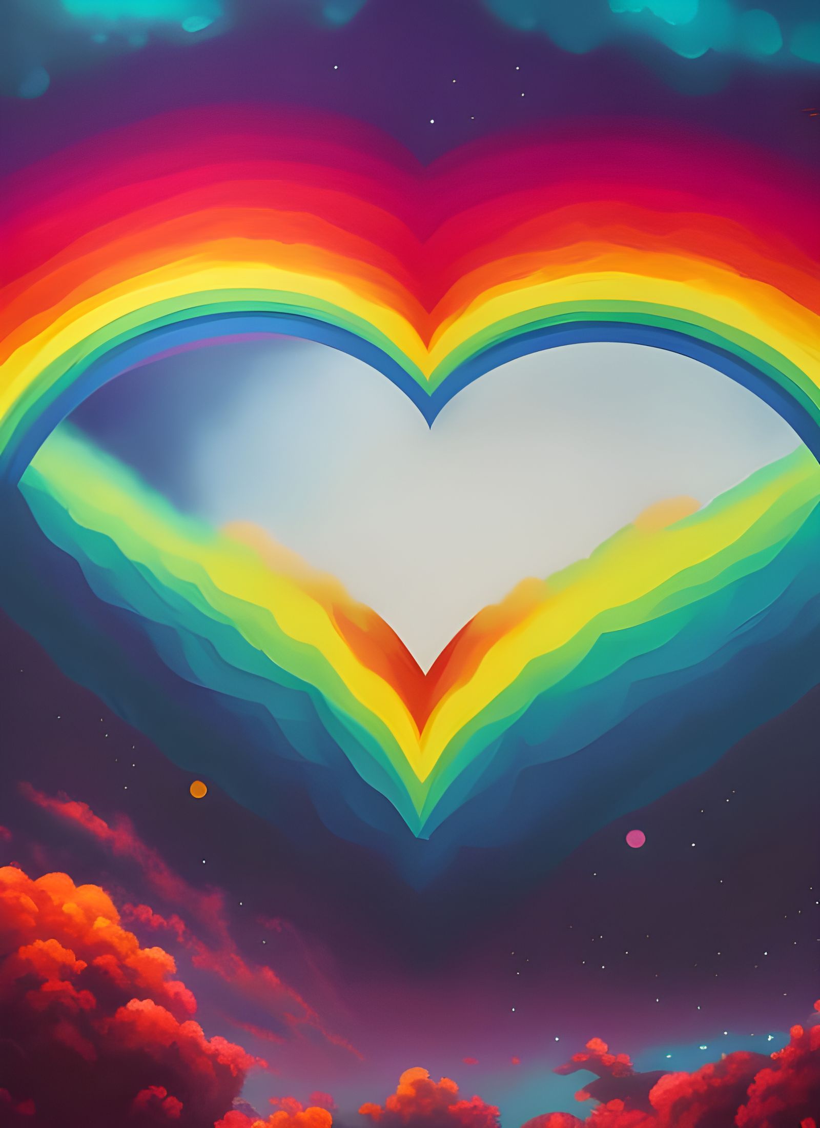 Heart Rainbow in Space: Ink Drawing