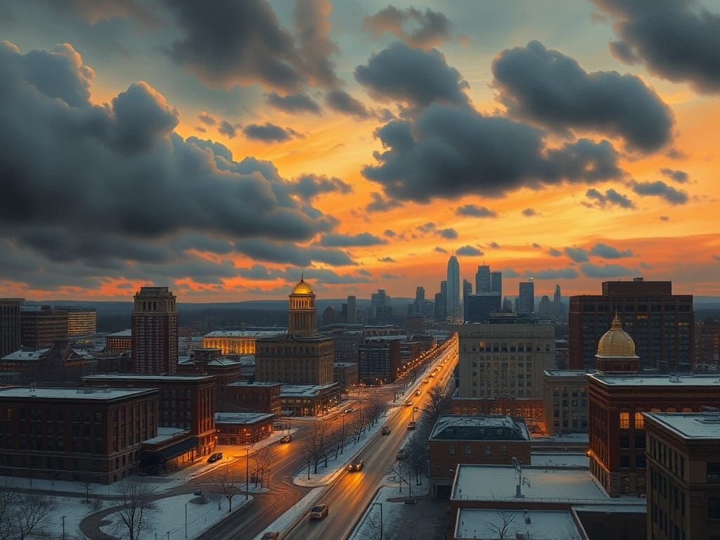 Midwestern Cityscape in Gouache Style