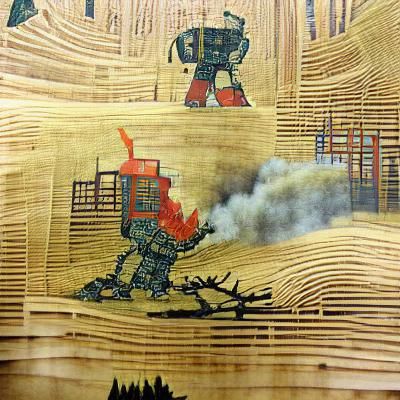Giant Robot Rampage in Ukiyo-e Style