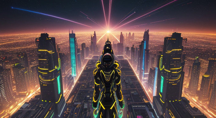 Futuristic Hero in High-Tech Splendor