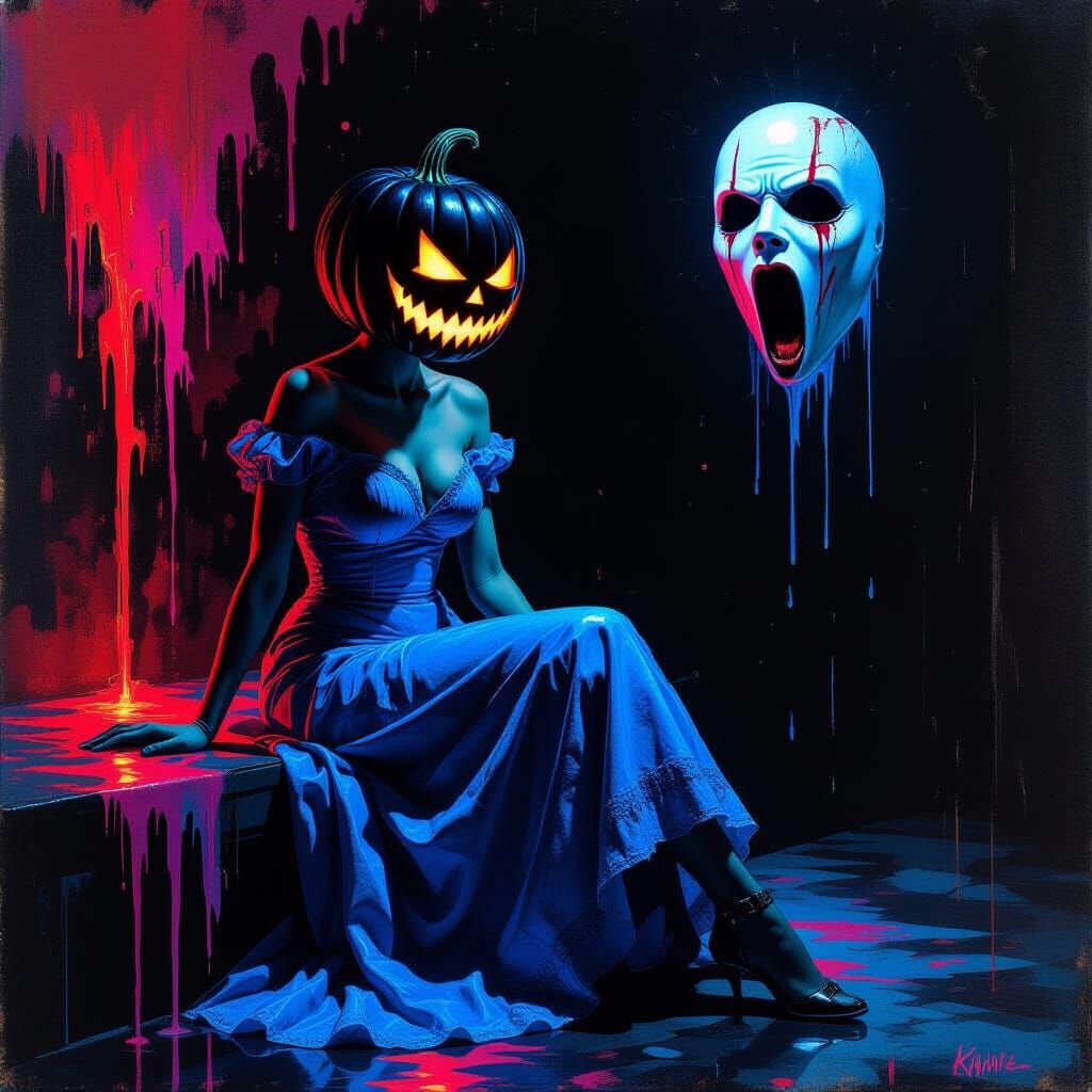 Gigeresque Hybrid Woman in Melting Blue Dress