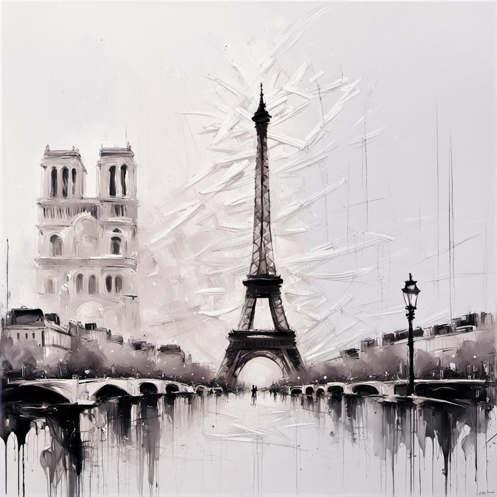 Dreamy Paris Skyline in Distressed Abstract Style