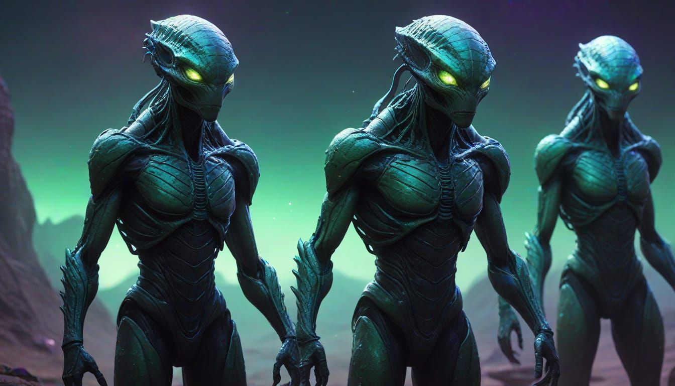 Scaly Humanoid Aliens on Barren Planet