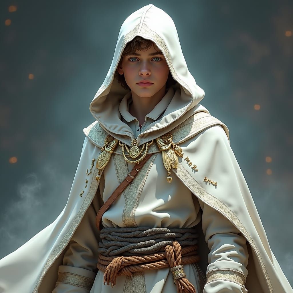 Teenage Warlock in White Cloak, Fantasy Concept Art