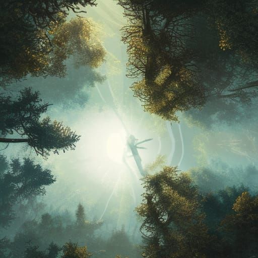 Enchanted Forest Seen From Above with Fairies