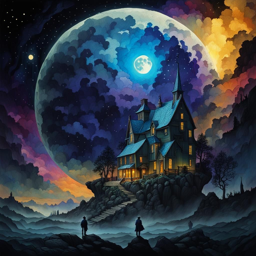 Fantasy Vision: Multi-layered Artwork against the Full Moon