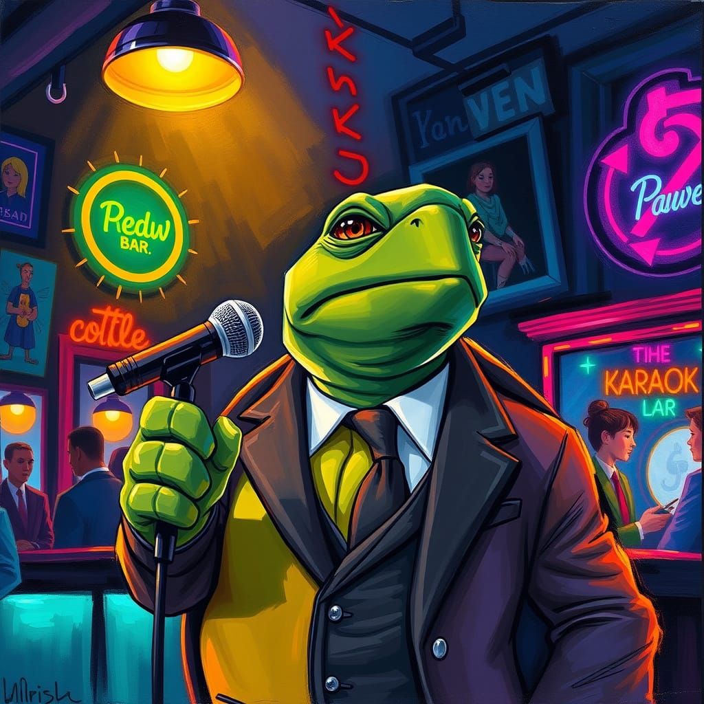 Turtle Crooner in Neon Karaoke Bar