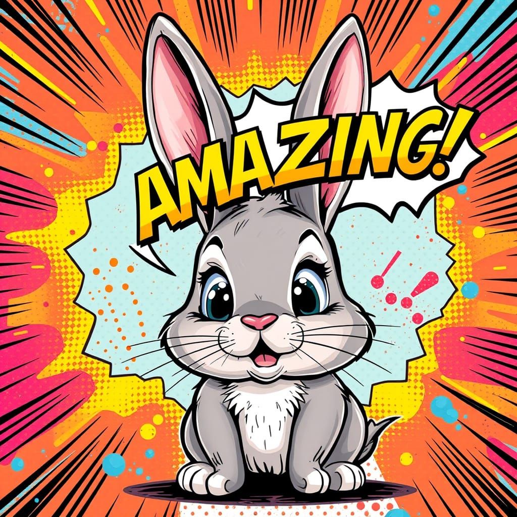 Playful Comic Book Rabbit Exclaims in Wonder