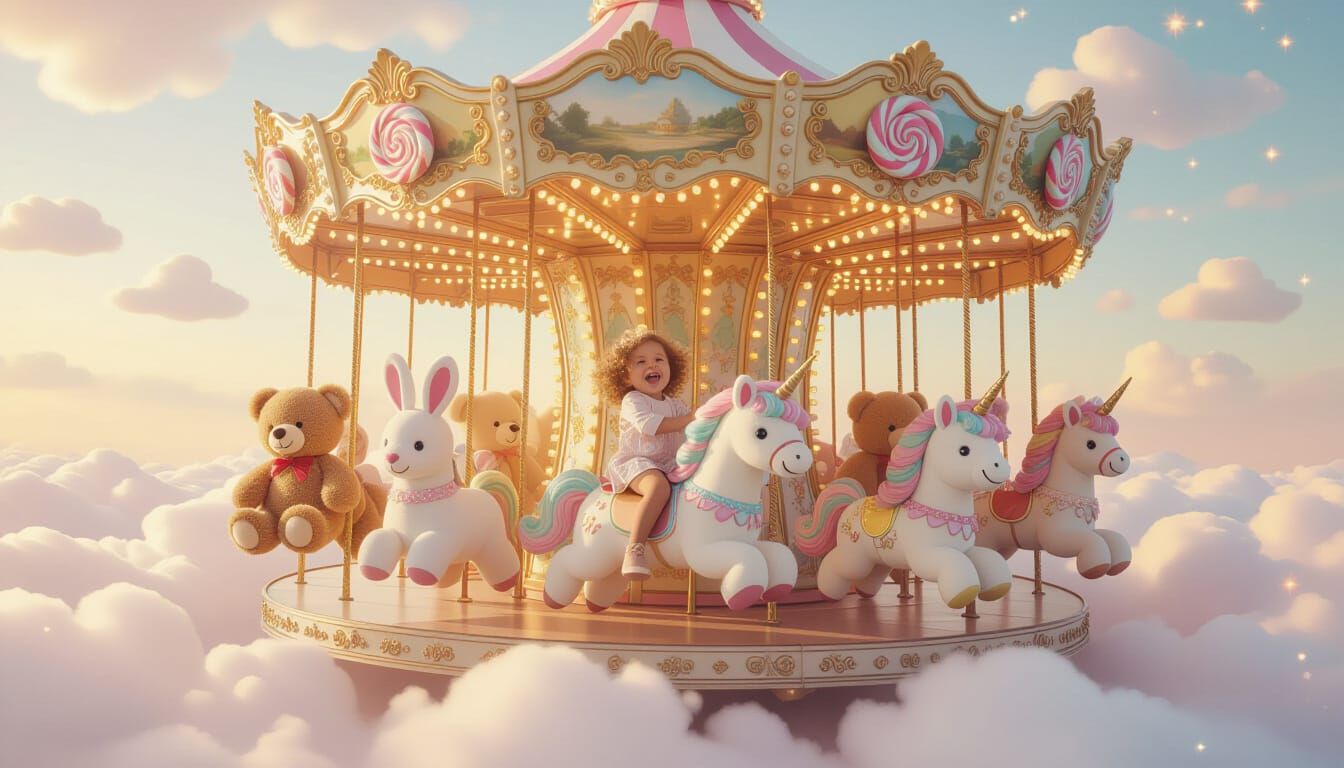 Dreamy Plush Toy Carousel in Pastel Sky