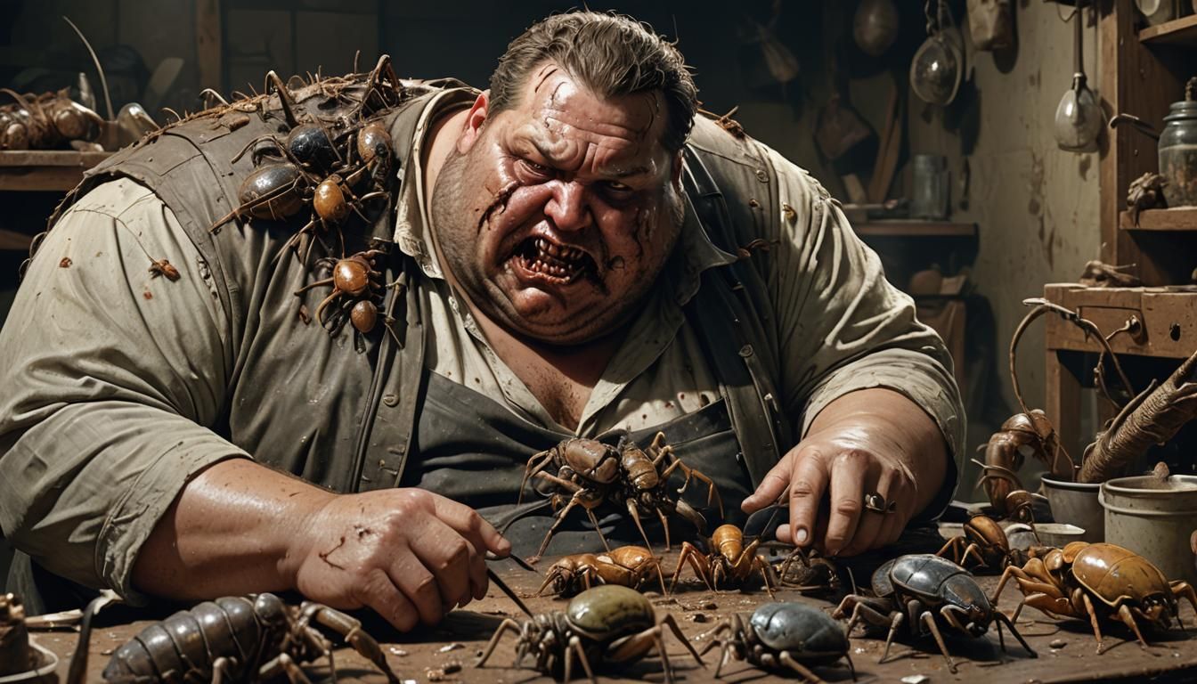 Horror Portrait of Gluttony in Eerie Pastel