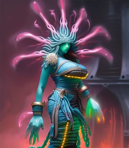 Cyberpunk Horror: Disfigured Bride in Spacecore Style