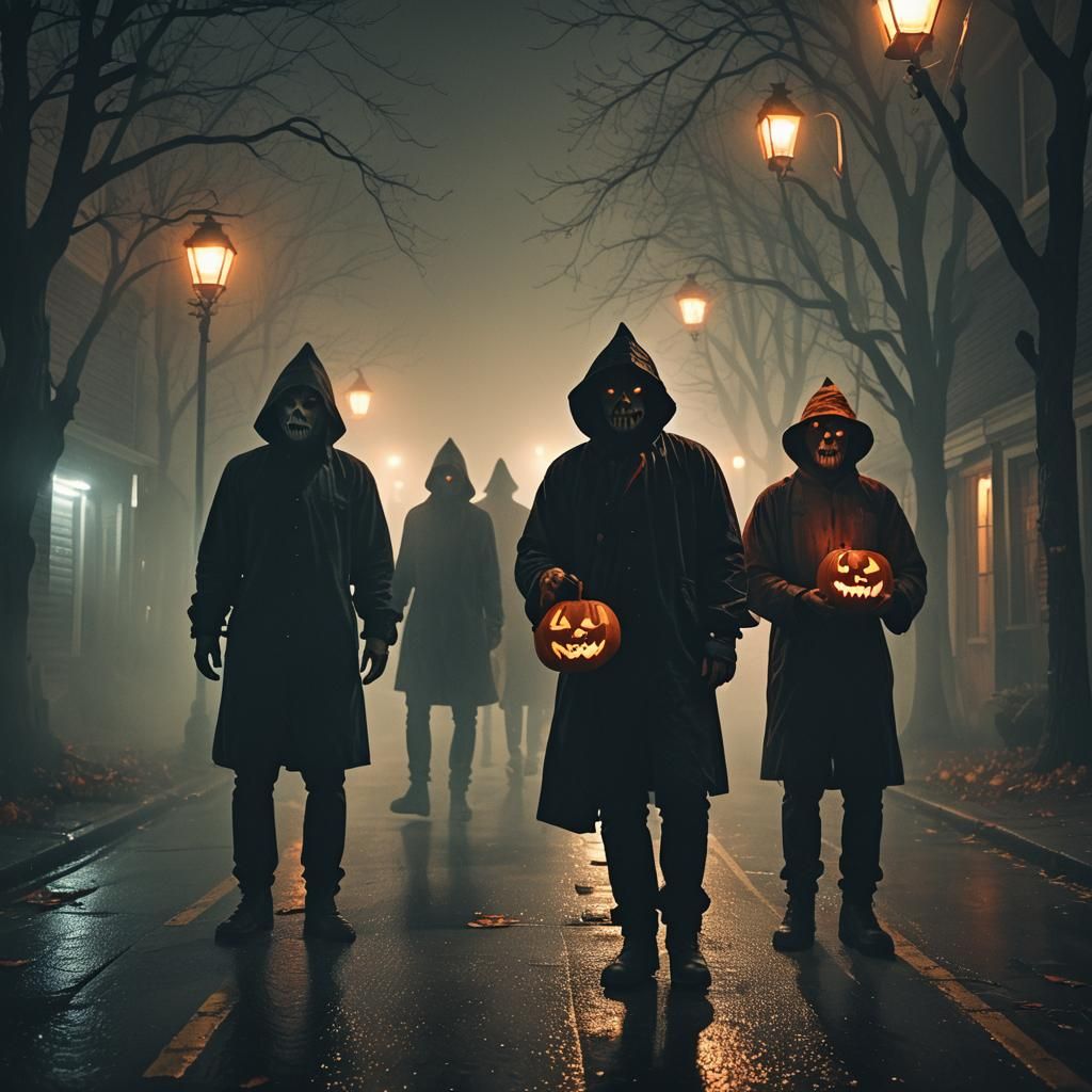Jack O Lantern Men in Gothic Horror Scene