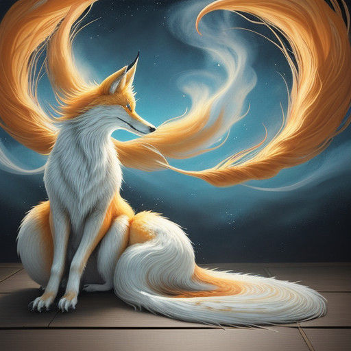 A Vibrant Nine-Tailed Fox Creates a Whimsical Scene in Japan...
