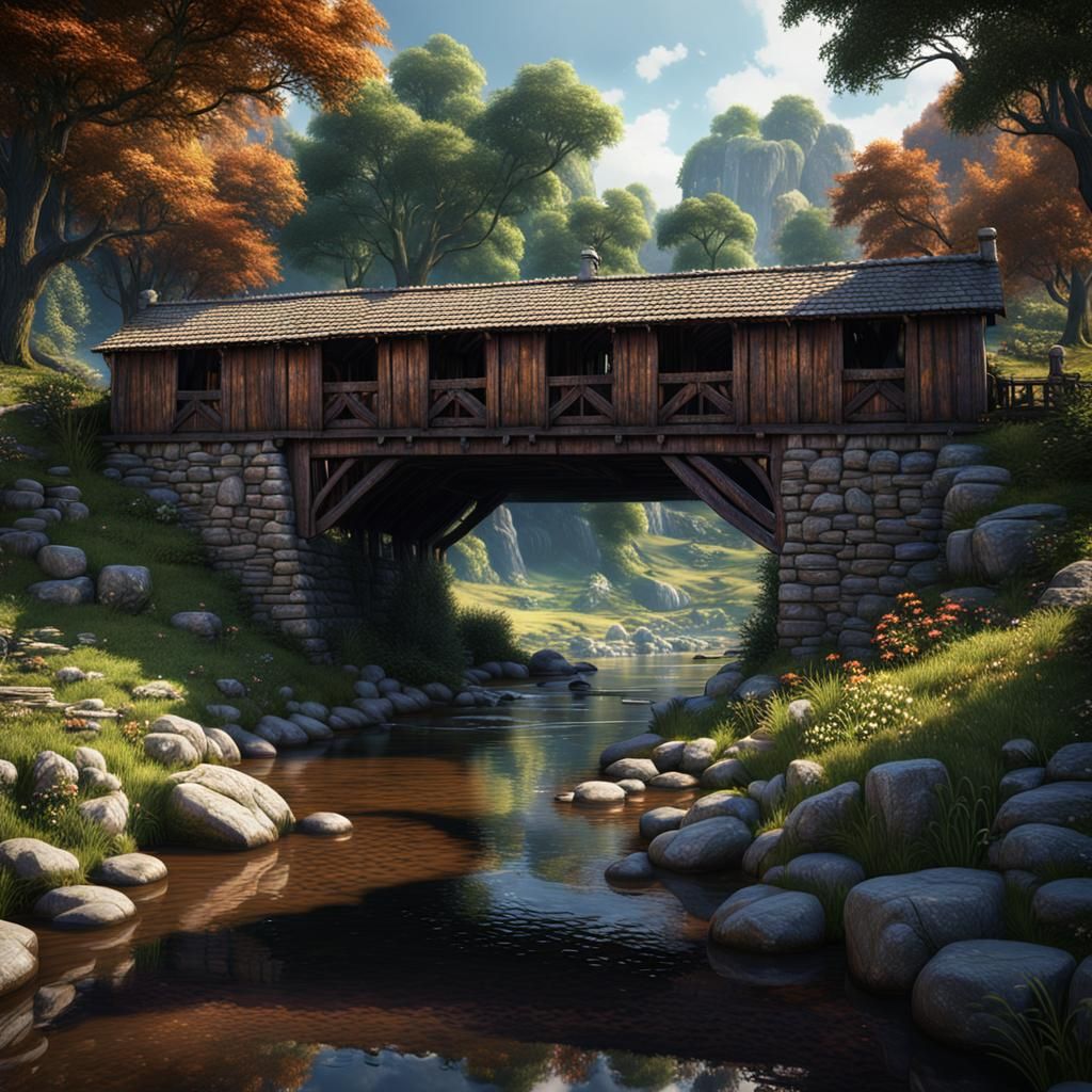 Covered Bridge in Fantasy Matte Painting