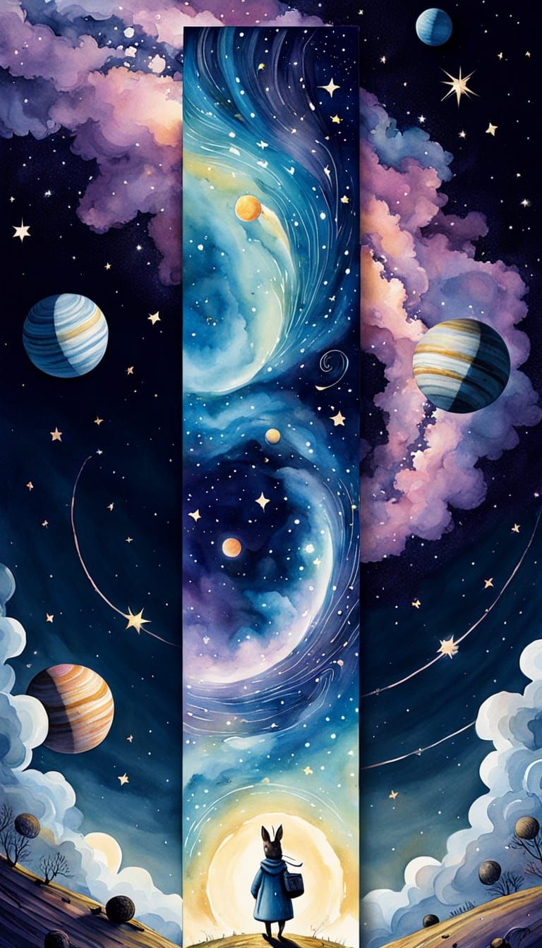 Celestial Bookmark Masterpiece in Whimsical Watercolor
