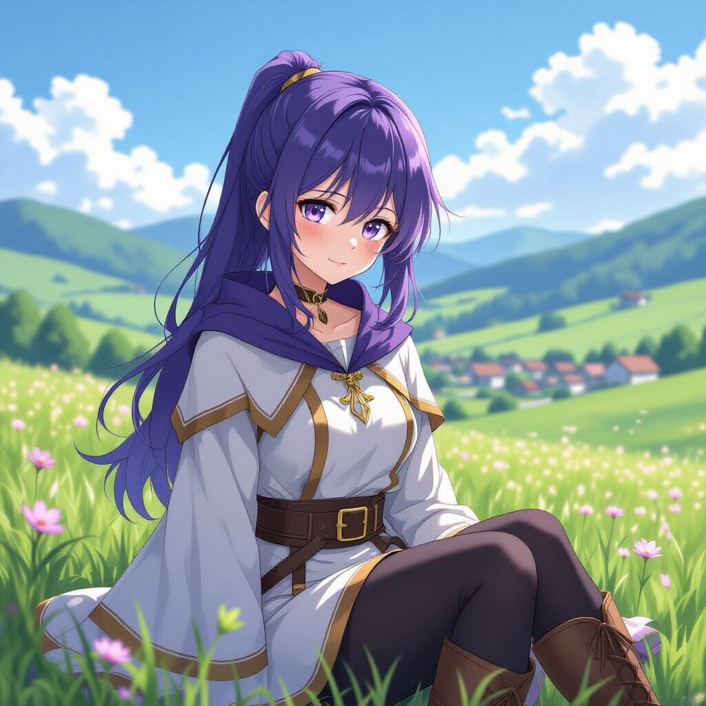 Realistic Fern from Sousou no Frieren in Meadow