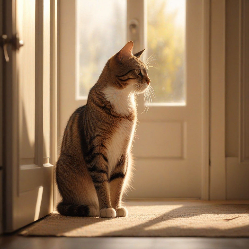 Cozy Morning Moment: Indoor Cat Seeks Freedom