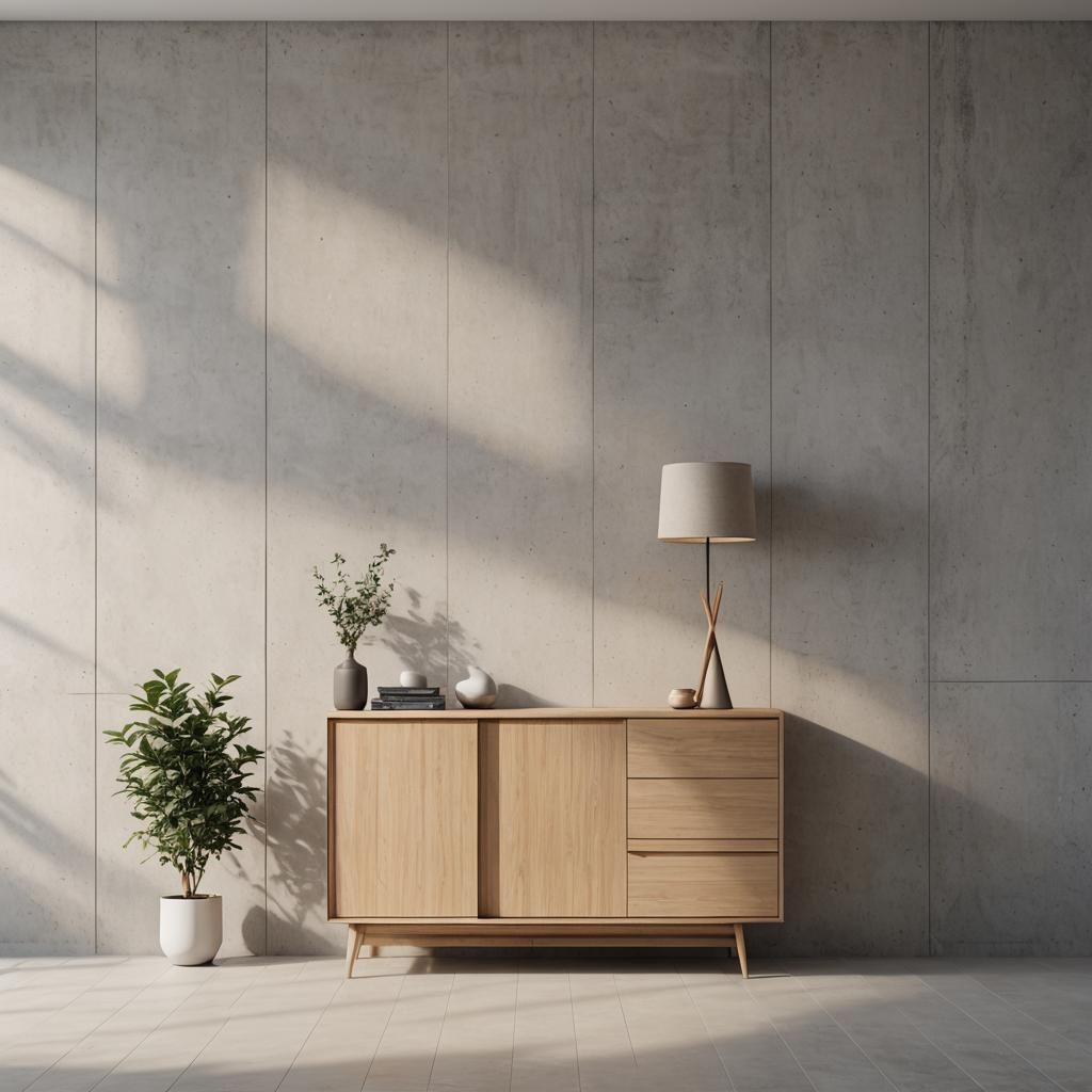 Minimalist Interior with Sleek Cupboard in Sunlight