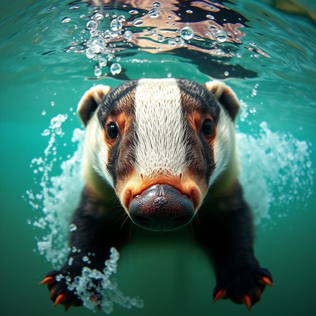Badger in Underwater Splash