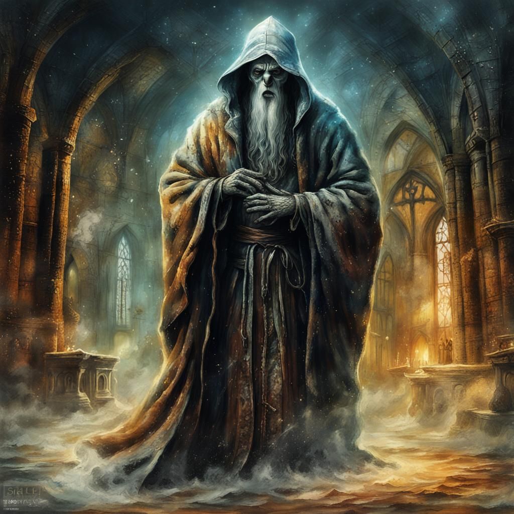 Ghostly Monk Illustration on Medieval Manuscript