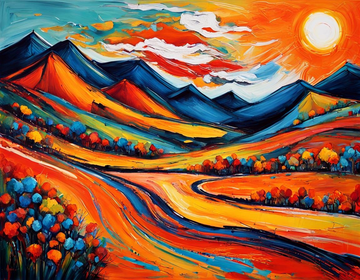 Vibrant Abstract Landscape in Art Brut Style