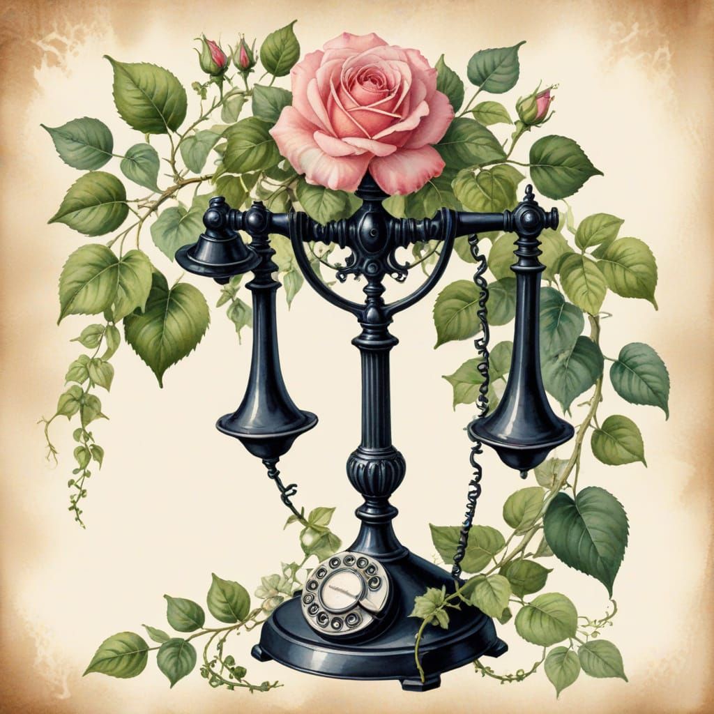 Vintage Candlestick Telephone with Roses and Ivy